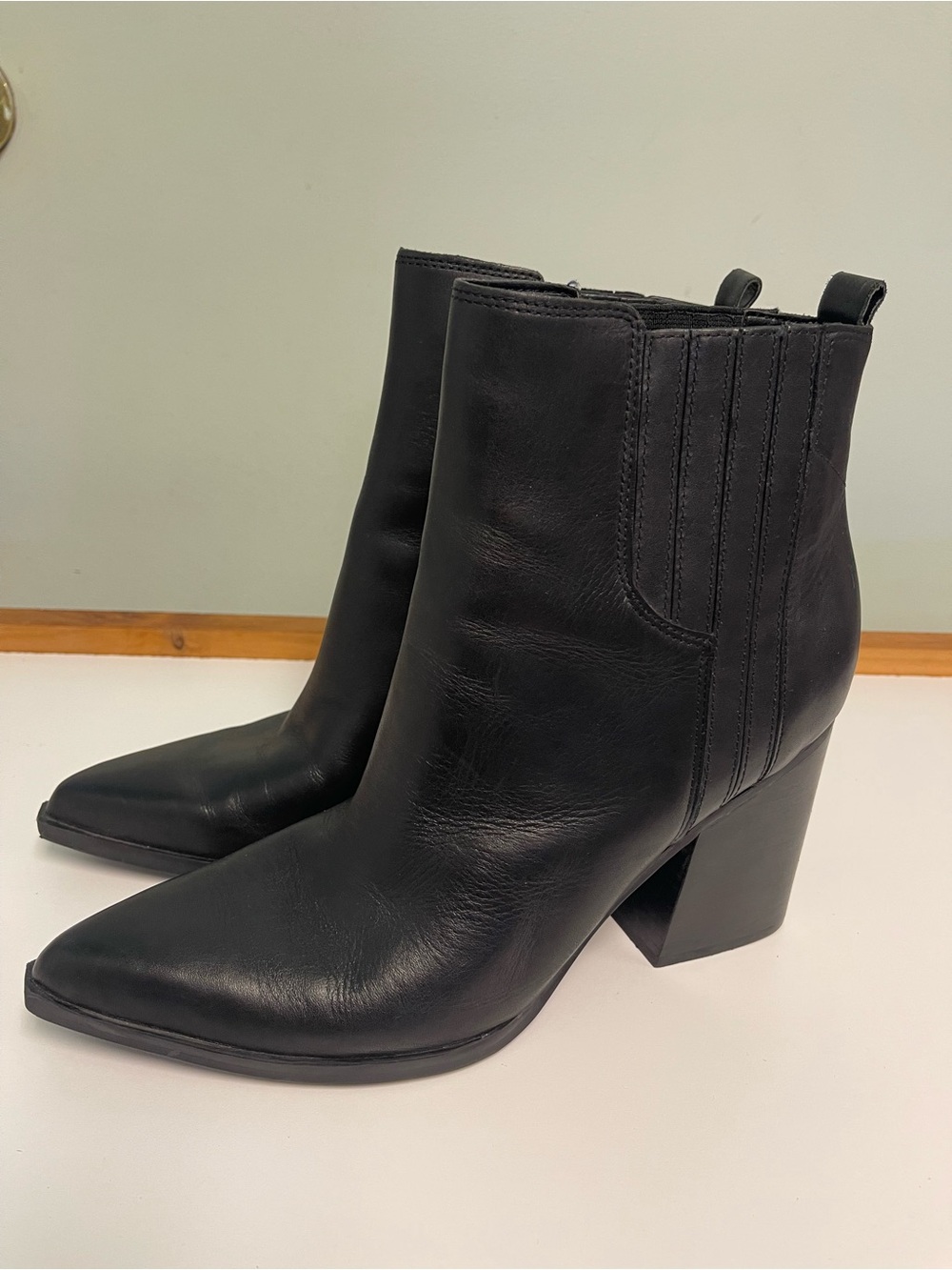 Marc Fisher LTD Black Leather Pointed Toe Ankle Booties